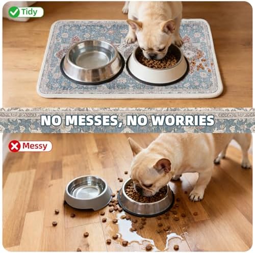 PUPTECK Dog Food Mat, Absorbent Pet Feeding Bowl Mat, Non-Slip Dog Mat for Food and Water, Quick Dry No Stains Cat Placemats Pet Supplies for Messy Drinkers, Blue 12"x20" - Image 5