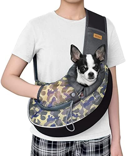 Cuby Pet Dog Sling Carrier for Small Dogs Cats Breathable Mesh Travel Safe Sling Bag Carrier for Dogs Cats Puppy (L, Camouflage) by CUBY