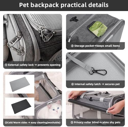 Cat Carrier Soft Sided Dog Carrier with 1 Poop Bags and 5 Pee Pads,Airline Approved Pet Carrier for Small Dog/Cat Bag(18.5" L x 11.8" W x 11.4" H),Ideal for Medium-Large Cats Small Dogs (Gray) - Image 4