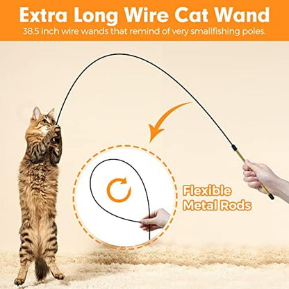 Cat Wand Toys with Silvervine and Bells, 2 Wands and 6 Refills - Image 2