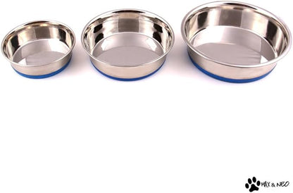 Heavy Non-Skid Stainless Steel Dog Bowls Pack by Max and Neo