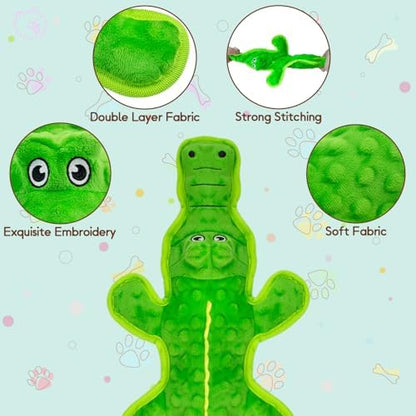 No Stuffing Dog Squeak Toys, Chew Toys for Small, Large Puppies Crocodile - Image 2