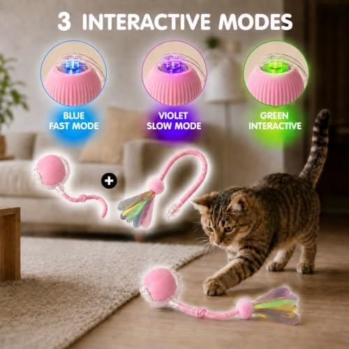 Durable Interactive Cat Toys for Indoor Cats, Smart Automatic Cat Chase Ball Toy, Upgraded Speedy Tail Kitten Toy for Bored Indoor Adult Pets (Pink, 01) - Image 4