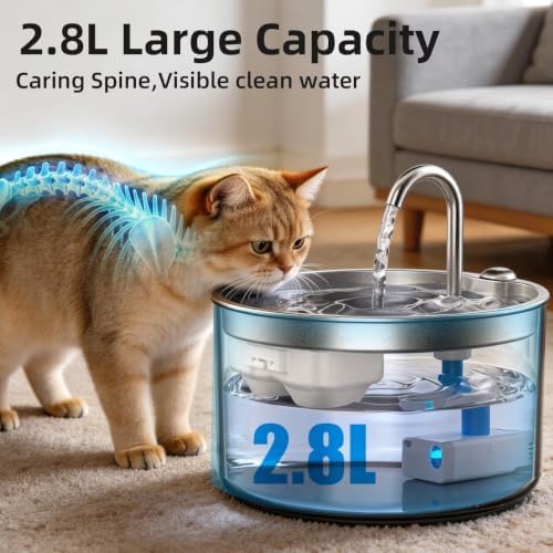 Casfuy PWB-004 Quiet BPA-Free Cat Water Fountain with Glass Base & Stainless Steel Tray, 95-oz - Image 5