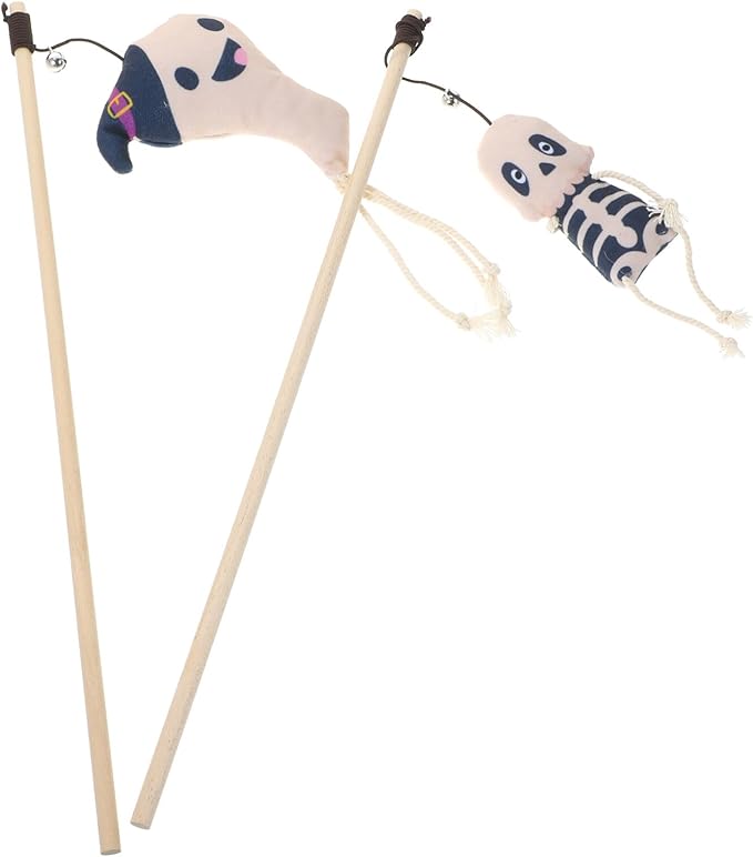 POPETPOP 2pcs Halloween Cat Teaser Interactive Plush Teasing Toys for Cats Ghost Skull Design for Engaging Play and Strengthening