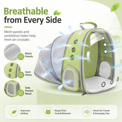 Expandable Cat Carrier Backpack with Bubble Window and Mesh, Light Green - Image 4
