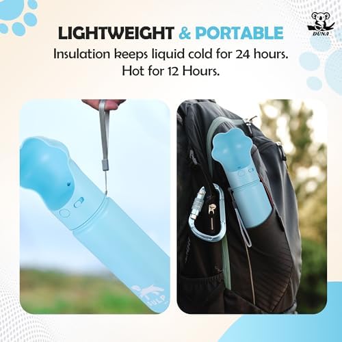 Gulp by Duna 18oz Dog Travel Water Bottle with Paw-Shaped Bowl – Insulated Stainless Steel, Leakproof & Portable with Carry Strap – Outdoor Walking, Hiking & Pet Hydration On-The-Go – Blue - Image 5