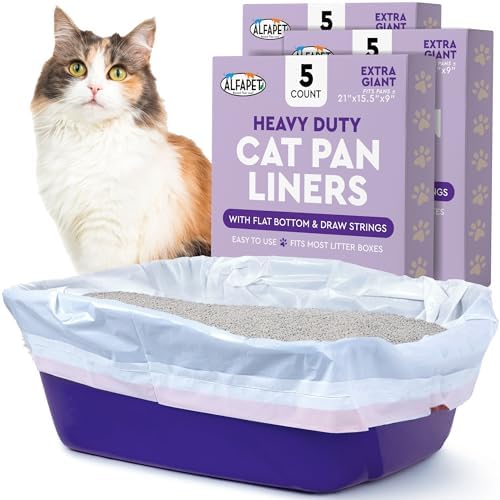 Cat Litter Box Liners Alfapet Heavy Duty Flat Bottom- Extra Giant 15 Count - Tear-Resistant Cat Litter Bags - Kitty Litter Liners for Rectangular Litterbox Pans, 36” x 18” x 2MIL Thick 30 lb Capacity by Alfapet