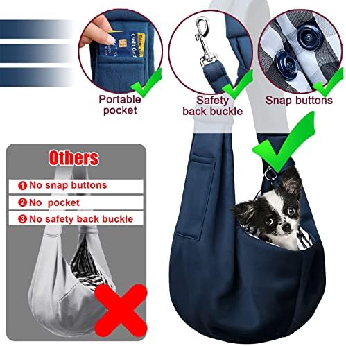 Pet Dog Sling Carrier for 3-10 lbs pet,Dog Purse Pouch,Dog Satchel,Reversible unadjustable Strap Travel Hand-Free Safe Bag Small Puppy Backpack (Dark Blue) - Image 2