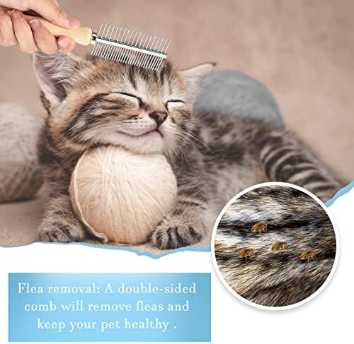 2 Pcs Pet Grooming Combs, Double Side Metal with Wooden Handle - Image 4