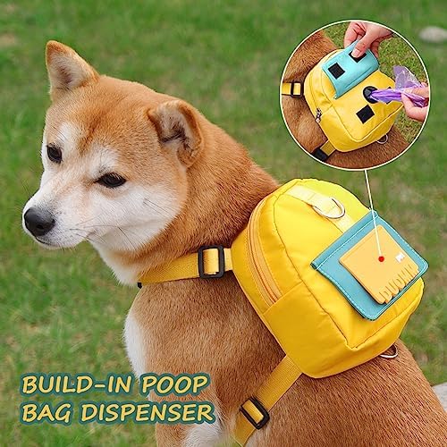 Dog Backpack Harness with Leash,Cute Pet Puppy Backpacks Bulid-in Dog Poop Bag Dispenser,Adjustable Pets Self Carrier Bag for Small Medium Dogs Travel Hiking Daily Walking(M, Yellow) - Image 4
