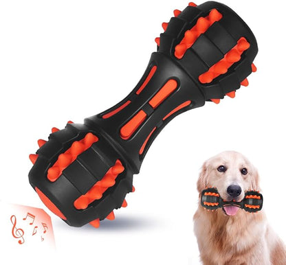 AUSCAT Teething Dog Toys, Durable Squeaky Dog Toys, Rubber Chew Toys for Dogs, Dumbbell Shape, Black (Not for Aggressive chewers)