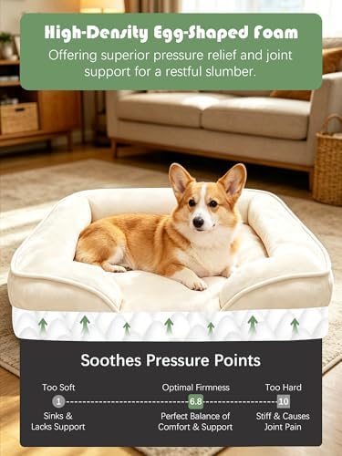 Spotted Play Orthopedic Dog Bed with Sides - Sofa Beds for Medium Dogs, Supportive Foam Pet Couch Bed with Washable Removable Cover, Waterproof Lining and Non-Slip Bottom, Ivory - M - Image 4