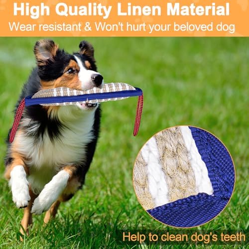ToLanbbt Dog Tug Toy Bite Jute Pillow Pull Toy with 2 Strong Handles Perfect for Tug of War, Puppy Interactive Play, Tear Resistant Bite Training for Small Medium Large Dogs (Blue-Rhombic) - Image 3