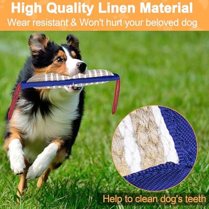 ToLanbbt Dog Tug Toy Bite Jute Pillow Pull Toy with 2 Strong Handles Perfect for Tug of War, Puppy Interactive Play, Tear Resistant Bite Training for Small Medium Large Dogs (Blue-Rhombic) - Image 3