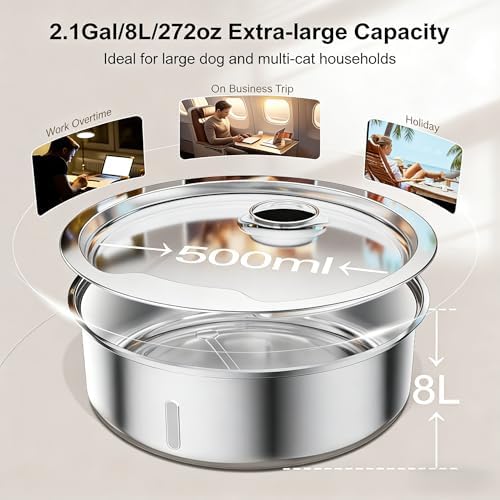 Dog Water Fountain, 8L/2.1 Gal Stainless Steel for Large Dogs & Multi-Pet - Image 4