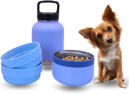 OhmyPet Pet Water Bottle Station with 3 Bowls and 32oz Bottle, Pink or Blue, for Dogs