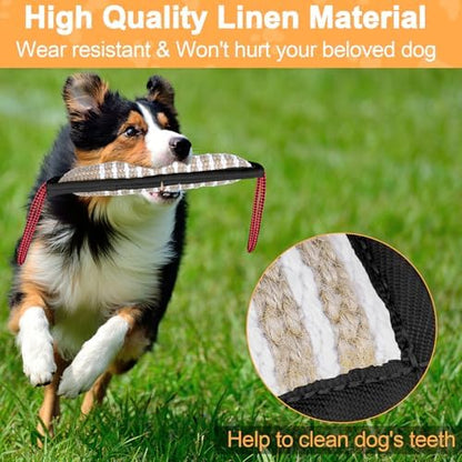 ToLanbbt Dog Tug Toy Bite Jute Pillow Pull Toy with 2 Strong Handles Perfect for Tug of War, Puppy Interactive Play, Tear Resistant Bite Training for Small Medium Large Dogs (Black-Rhombic) - Image 3