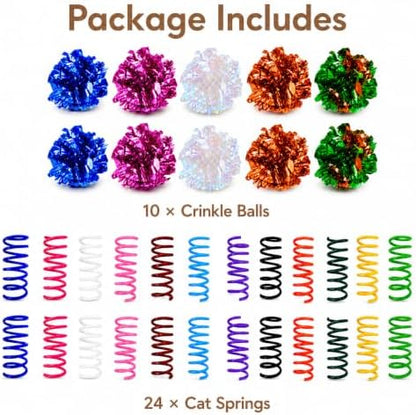 Cat Toys for Indoor Cats, 10 Crinkle Balls & 24 Colorful Springs - Image 2