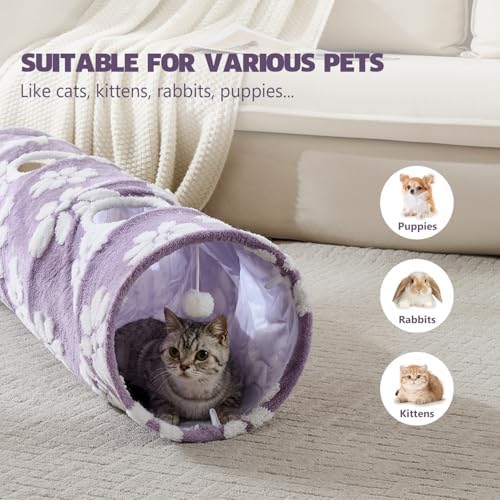 Straight Cat Tunnel for Indoor Cats 47"x12", Purple Flower - Image 3
