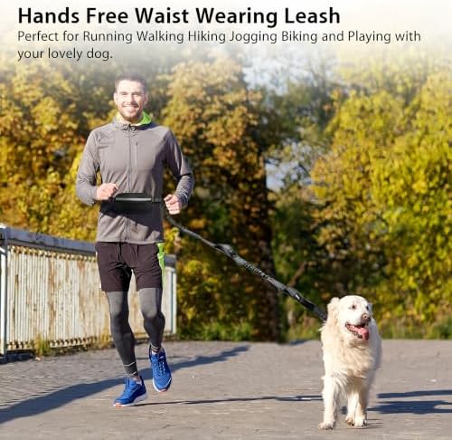 Uppetly Hands Free Dog Running Leash with Zipper Pouch, Dual Padded Handles, Elastic Bungees Retractable Rope for Large Dog, Adjustable Waist Belt, Reflective Stitches for Walking (Black, 25-120lb) - Image 6