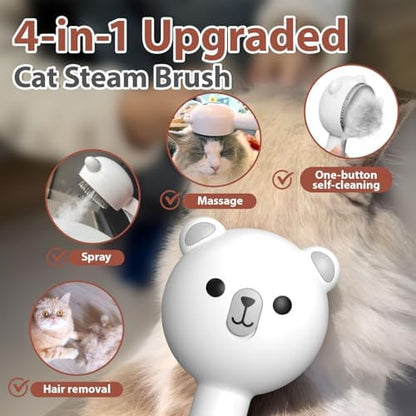 Cat Steam Brush with 2 Spray Levels & Release Button 4-in-1 Cat Water Brush - Image 2