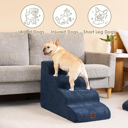 EHEYCIGA Curved Dog Stairs Ramp, 4-Step High Beds, 19.7" H Pet Step - Image 4