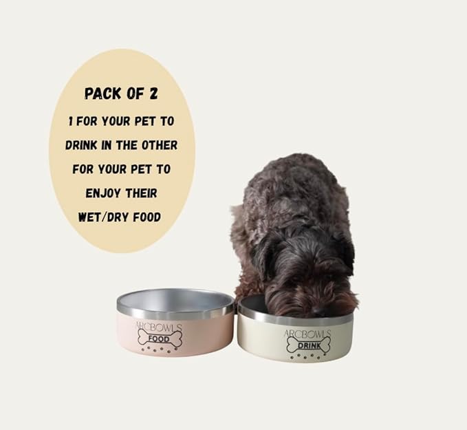 Pack of 2 Adorable Stainless Steel Pet Bowls – Non-Slip, Durable, Easy to Clean Food & Water Basic pet-Bowls for Small,Medium, Large Dogs and Large Cats 32 oz (4 Cups)