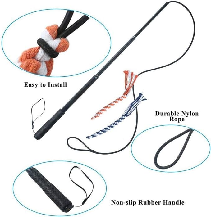 ASOCEA Dog Extendable Teaser Wand Pet Flirt Stick Pole Puppy Chasing Tail Interactive Toy for Small Medium Large Dogs Training Playing Exercise