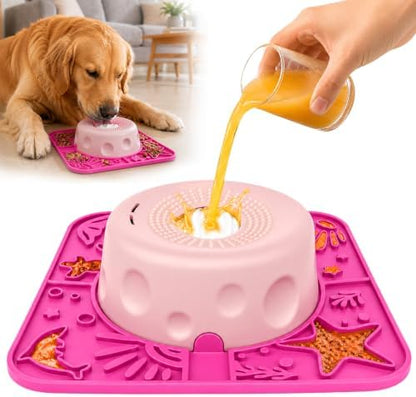Slow Feeder Dog Bowl with Rolling Ball, 2 in 1 Dog Lick Bowl with Mat by UOPON