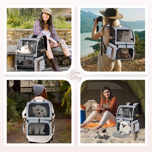 Double Cat Backpack Carrier for 2 Cats, Double-Compartment Pet Carrier Backpack for 2 Small Cat or One Medium Cat, Cats Carrier Backpack Dog Carrier Backpack Fits Up to 24 Lbs,Blue Striped - Image 6