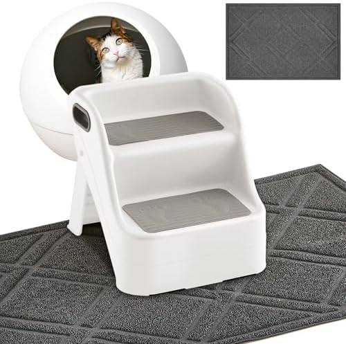 Marsui 2 Pack Cat Ramp for Litter Box Steps with 23" x 35" Non Slip Cat Mat Dog Stairs Rubber Feet Step for Automatic Litter Box Older Elderly Small Cats Animal Pets by Marsui