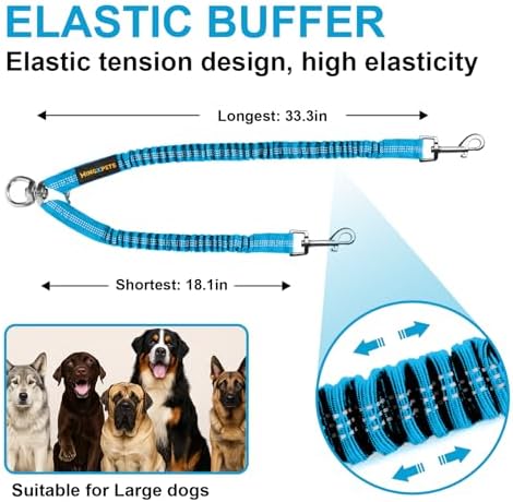 MingXpet 2 Dog Leash, Dog Leash for 2 Dogs, 360° Swivel No Tangle Double Walking Training Leashes for Large Dogs that Pull, Comfortable Shock Absorbing Reflective Bungee, Blue - Image 2
