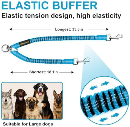 MingXpet 2 Dog Leash, Dog Leash for 2 Dogs, 360° Swivel No Tangle Double Walking Training Leashes for Large Dogs that Pull, Comfortable Shock Absorbing Reflective Bungee, Blue - Image 2