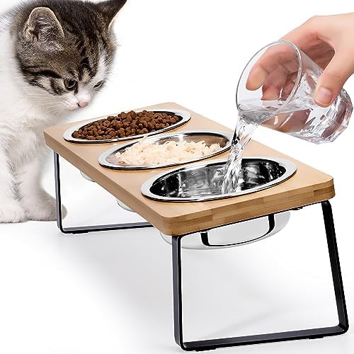 Elevated Cat Food Bowl Set for Indoor Cats, 3 Raised Water Bowl for Kitten by Loplurea
