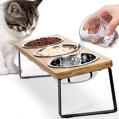 Elevated Cat Food Bowl Set for Indoor Cats, 3 Raised Water Bowl for Kitten by Loplurea