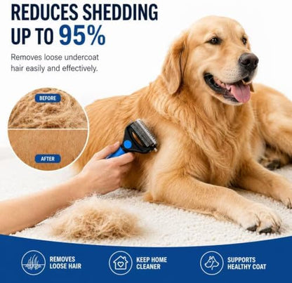 Deshedding Dog Brush，3-in-1 Undercoat Rake for Dogs (Blue) - Image 5