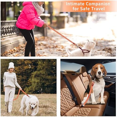 Seyezo Dog Car Seat Belt for Car, 2 Piece Set Retractable Dog Car Harness Adjustable Reflective Dog Seatbelt for Vehicle Headrests, Dog Safety Restraint Seatbelt Heavy Duty& High Elastics, Orange - Image 7