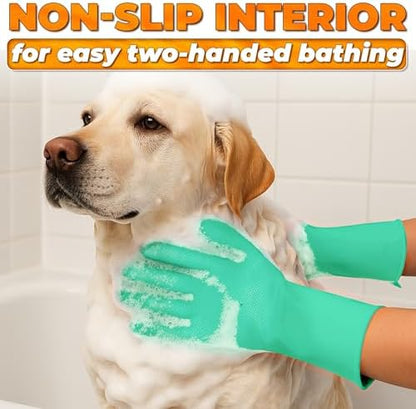 Cat and Dog Washing Gloves, 1 Pair, 11.6 in, Silicone (Turquoise) - Image 6