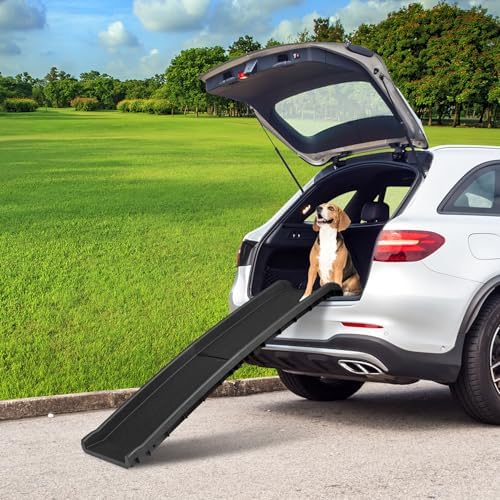 LEMY 61 Inch Folding Dog Ramp for Cars, Non-Slip Dog Pet Stairs, Step Ladder with Raised Siderails, Portable Pet Ramp for Large Dogs, Trucks, RVs - Image 2
