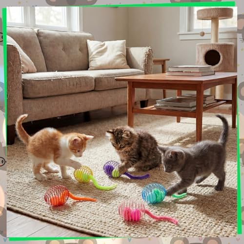 Jecery 5 Pcs Cat Toys Spring,Caterpillar Bouncy Ball,Multicolor - Image 6