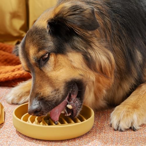 Slow Feeder Dog Bowl - Silicone Dog Bowl, Medium, 7.5" x 1.5" - Honey - Image 2