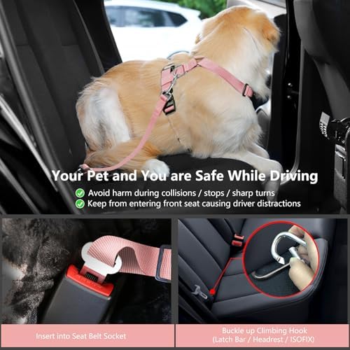 VavoPaw Dog Seat Belt, Safety Vest Dog Car Harness with Adjustable Buckle Dog Seat Belt for Vehicle Nylon Pet Safety Seat Belts Heavy Duty(M, Pink Daisy) - Image 5