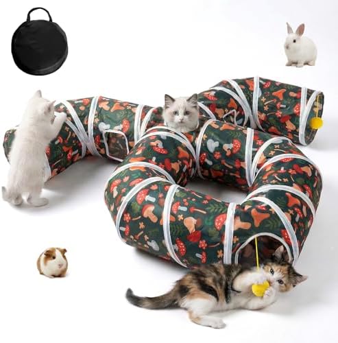 Cat Tunnel for Indoor Entertainment, Tear-Resistant Cat Play Tube with Play Ball, Collapsible Pet Tube with Interactive Peephole, Ideal for Kittens Puppies Rabbits (Octopus-Shaped) by Cpvbobul