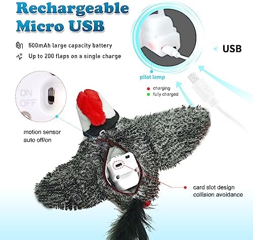 LEWISER Cat Toys, Flapping Wings Cute Woodpecker, No Flying, Chirping Bird Interactive Catnip Toy for Kitten or Small Dogs, Touch Activated, Rechargeable - Image 3