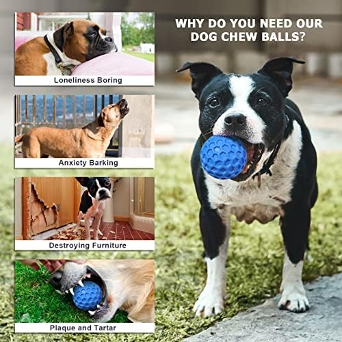 Squeaky Dog Balls, 2 Pack Indestructible Dog Toys for Aggressive Chewers Large/Medium Breed, Natural Rubber Interactive Chew Toys for Teeth Clean, Relieves Anxiety（Blue + Orange） - Image 5