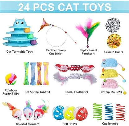 UPSKY 24 PCS Cat Toys Set with Teaser, Mice, Spring, and Various Ball Toys - Image 4