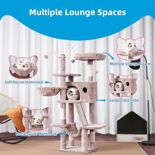 Hey-brother Cat Tree Tower with Padded Platform Bed, Hammock, MPJ019-SMU - Image 4