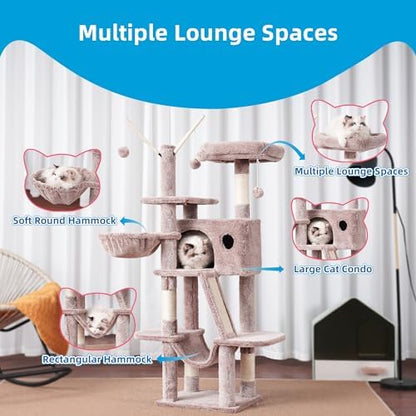 Hey-brother Cat Tree Tower with Padded Platform Bed, Hammock, MPJ019-SMU - Image 4