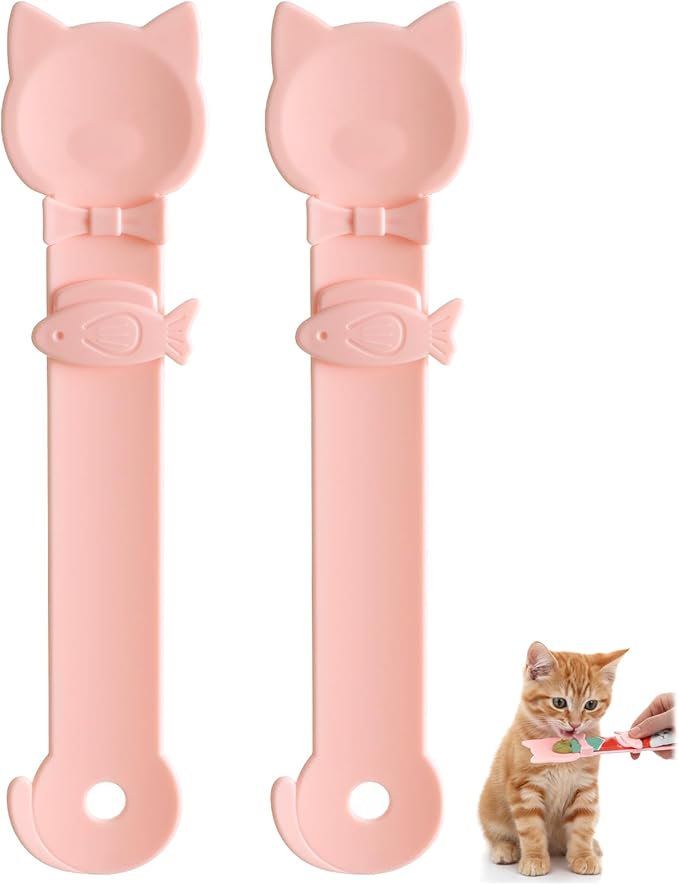 2pack Churu Spoon Dispenser, Cat Treat Feeder Squeeze,Multifunctional Durable Cats Treat Feeder Spoons, Cute & Comfortable Grip for Cat Wet Food, Pink